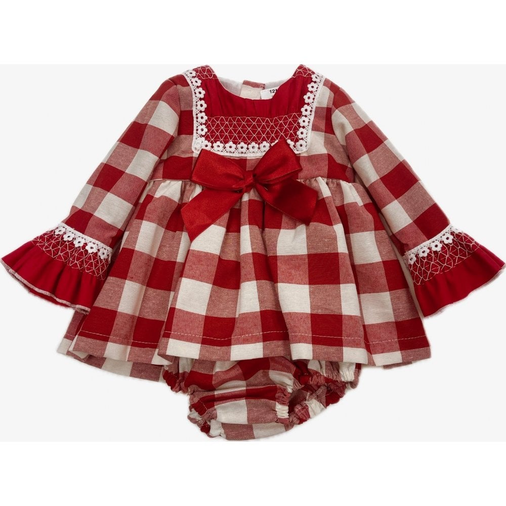 ZA2110 Baby Girls Red & White Gingham Dress With Knickers