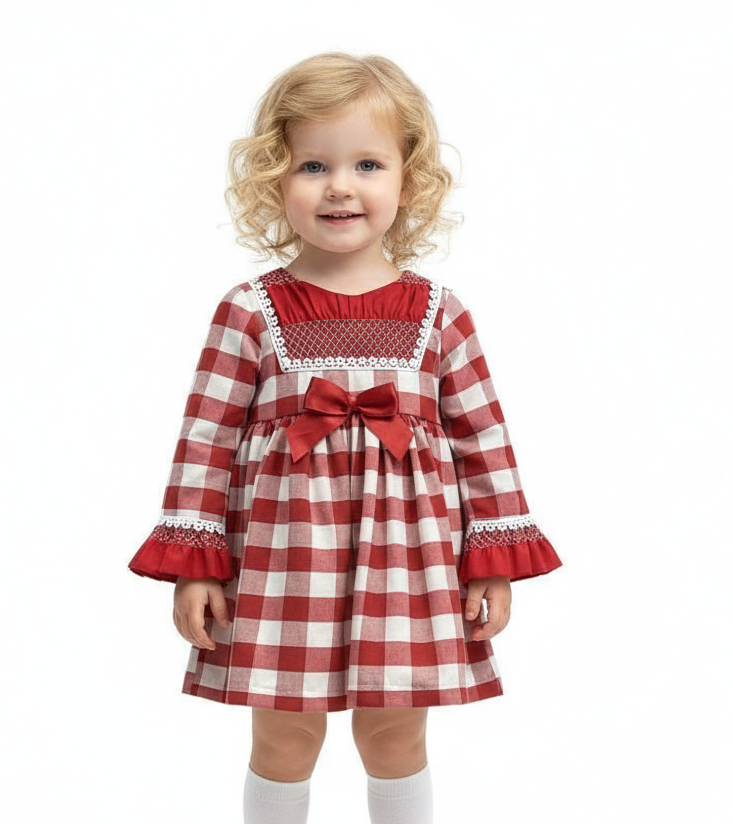 ZA2119 Girls Red & White Gingham Dress