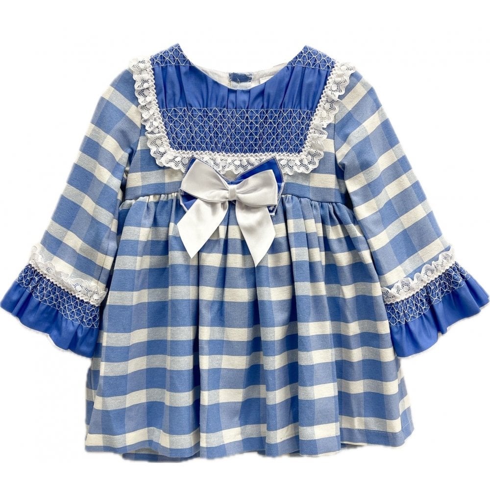 ZA1779 Girls Baby Blue & White Gingham Dress