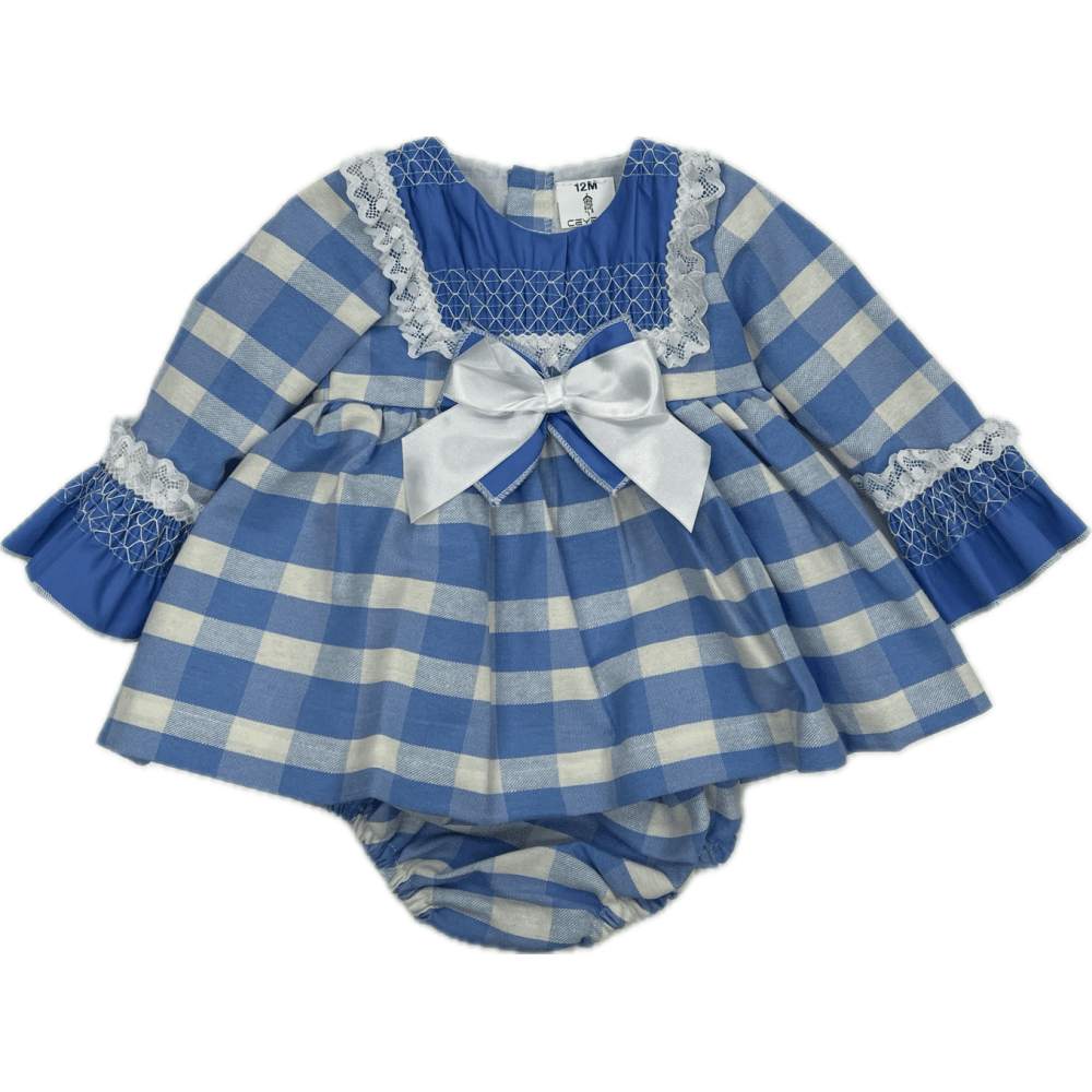 ZA1770 Baby Blue & White Gingham Dress & Knickers