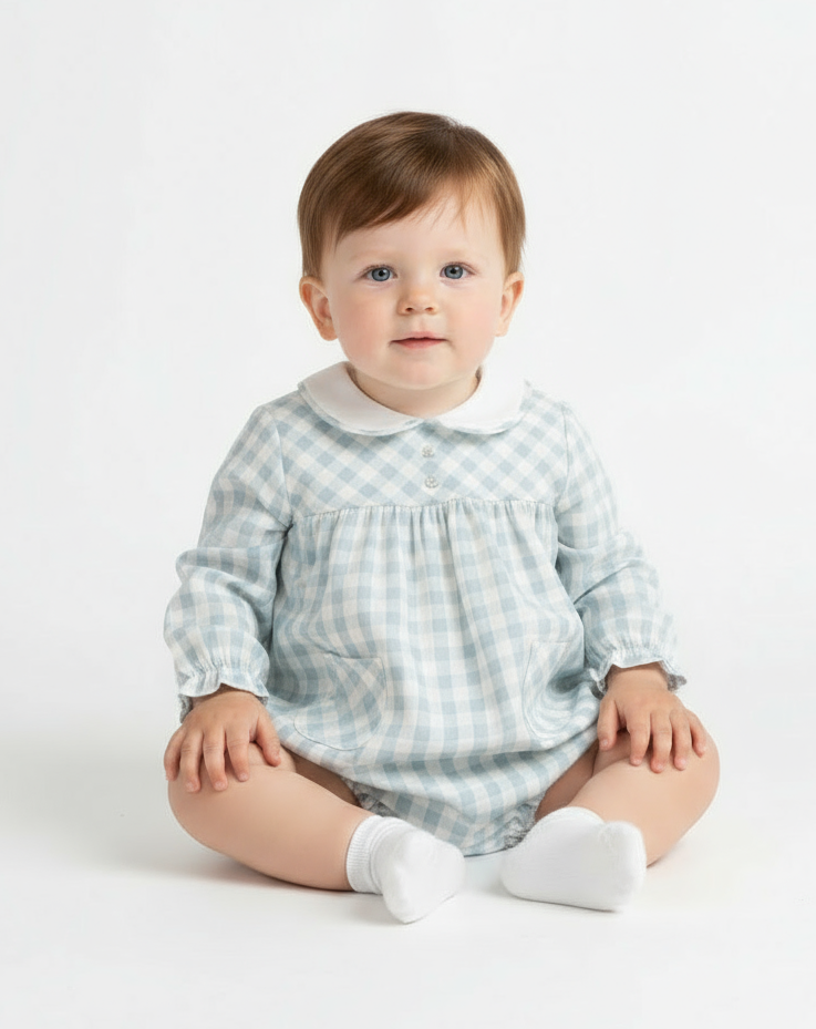 24233 Baby Boys Blue Checked Romper