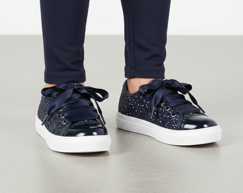 Trinity Navy Girls Glitter Trainer
