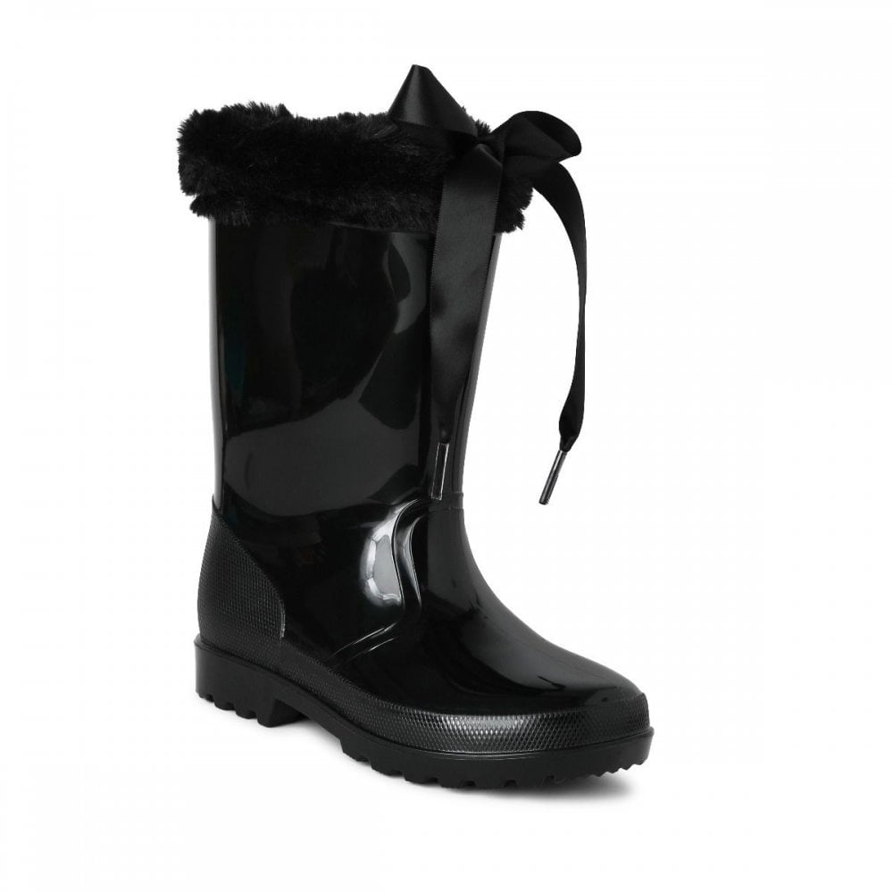 Vivian Girls Faux Fur Wellington Boot Black