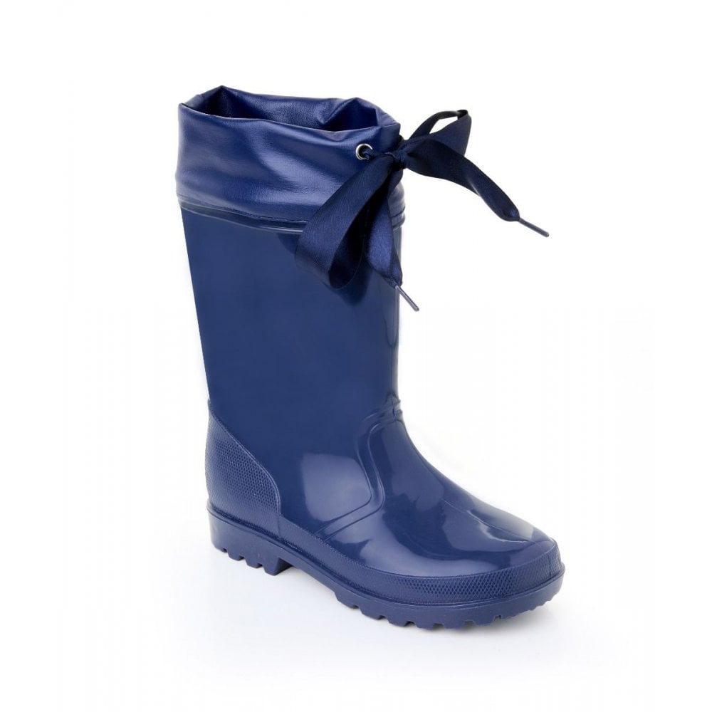 Dallas Girls Wellington Ribbon Boots Navy