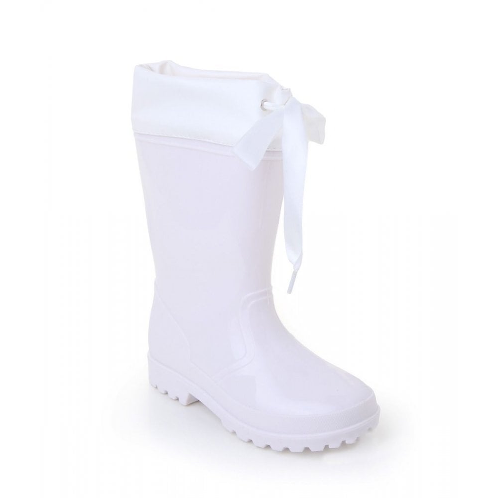 Dallas Girls Wellington Ribbon Boots White