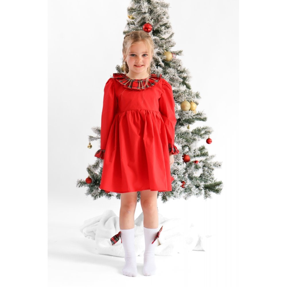Taytum Red Dress With Tartan Frills