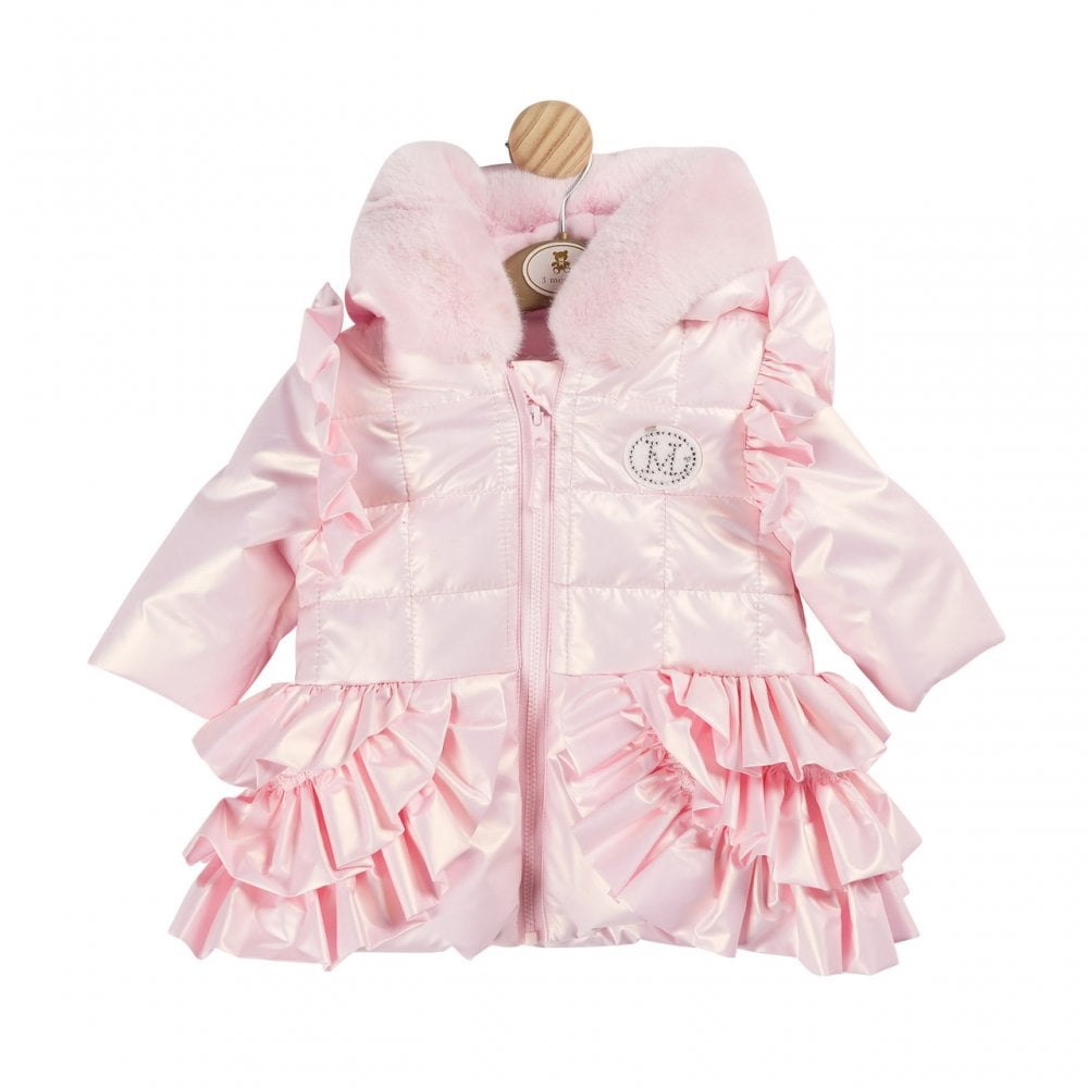 MB5933 Mintini Baby Girls Padded Pink Frilly Coat