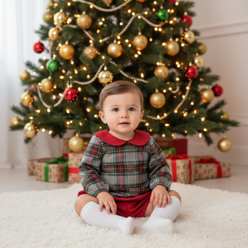 ZA5115 Baby Boys Tartan & Red Short Set