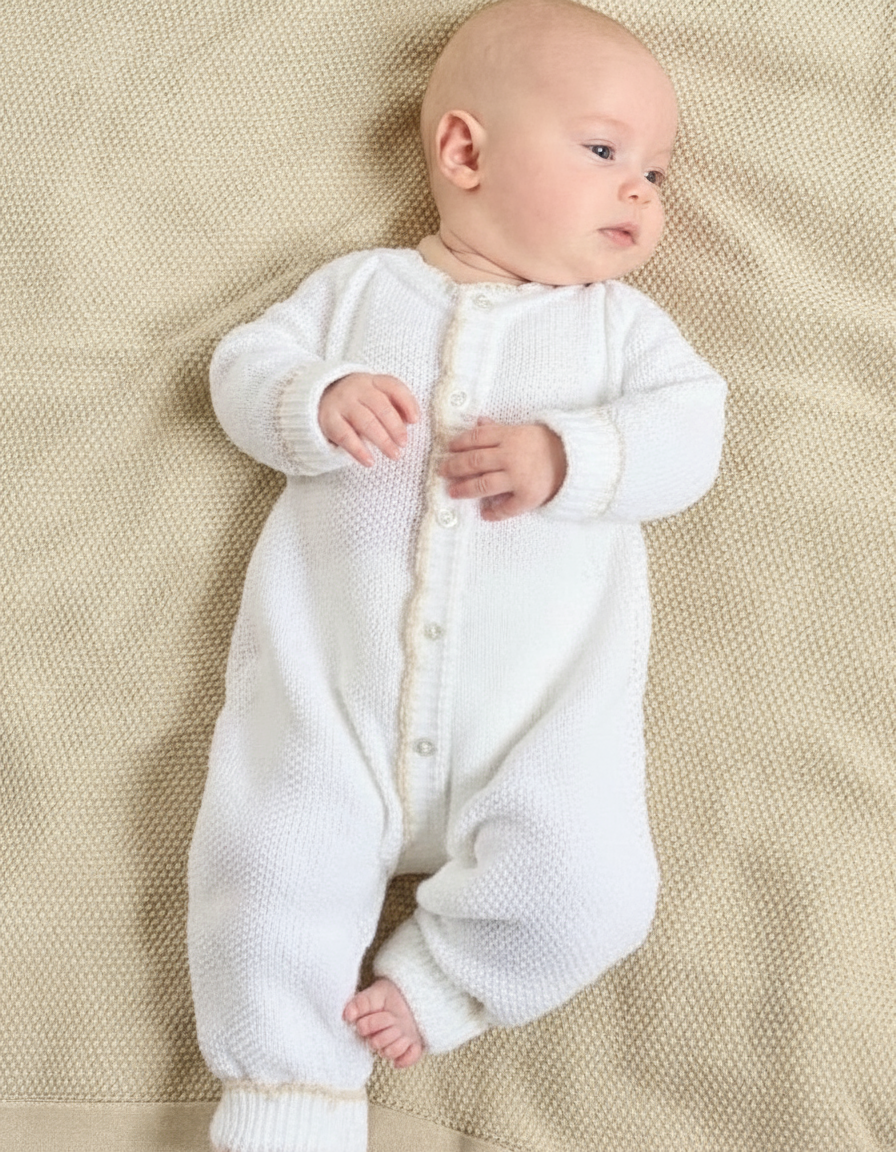 A4953 Scallop Edge Knitted Onesie White