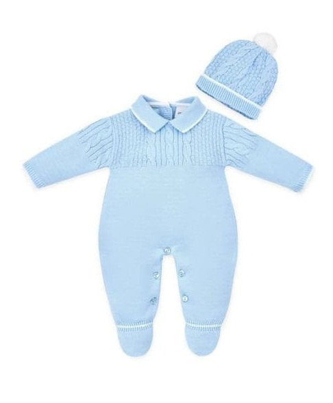 A5285 Baby Knitted Babygrow & Hat Blue