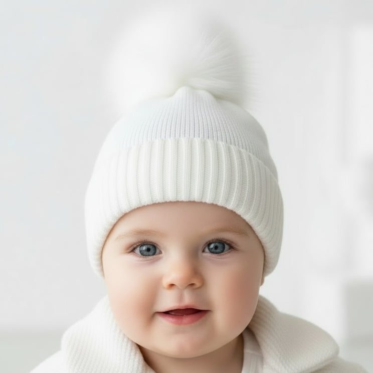 Pex Single Baby Pom Pom Hat White