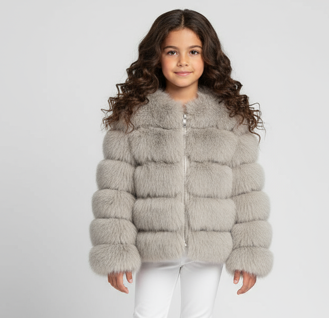Girls Faux Fur Camel Jacket