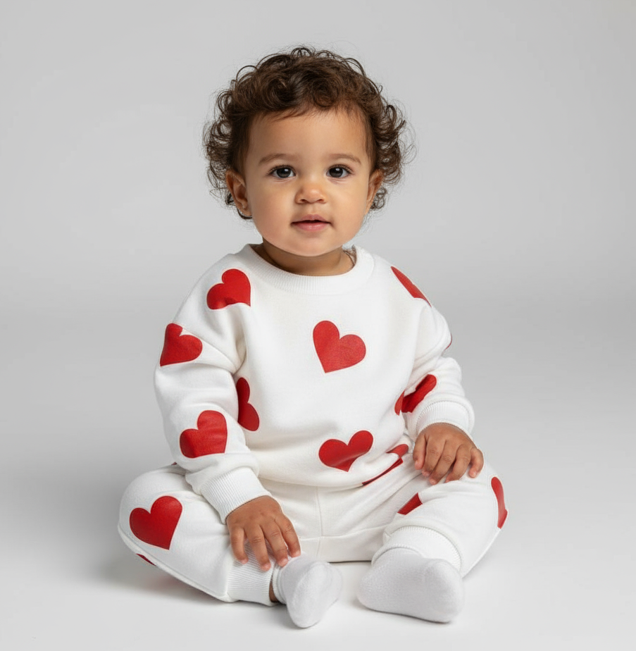 Baby Girls Heart Print Tracksuit Red