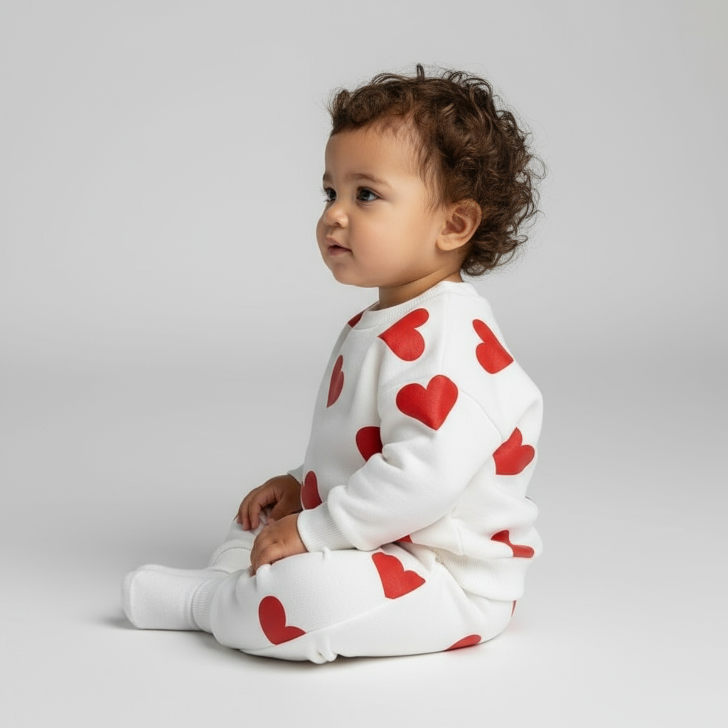 Baby Girls Heart Print Tracksuit Red