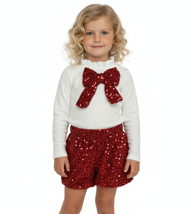 Girls Sequin Top & Short Set Red