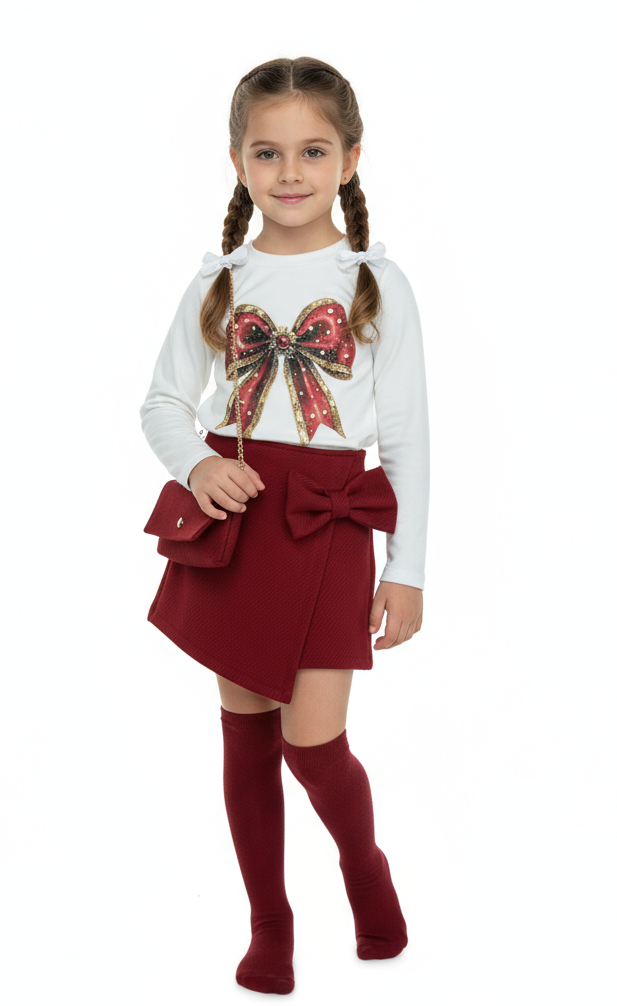 Girls Bow Short & Top Set Red