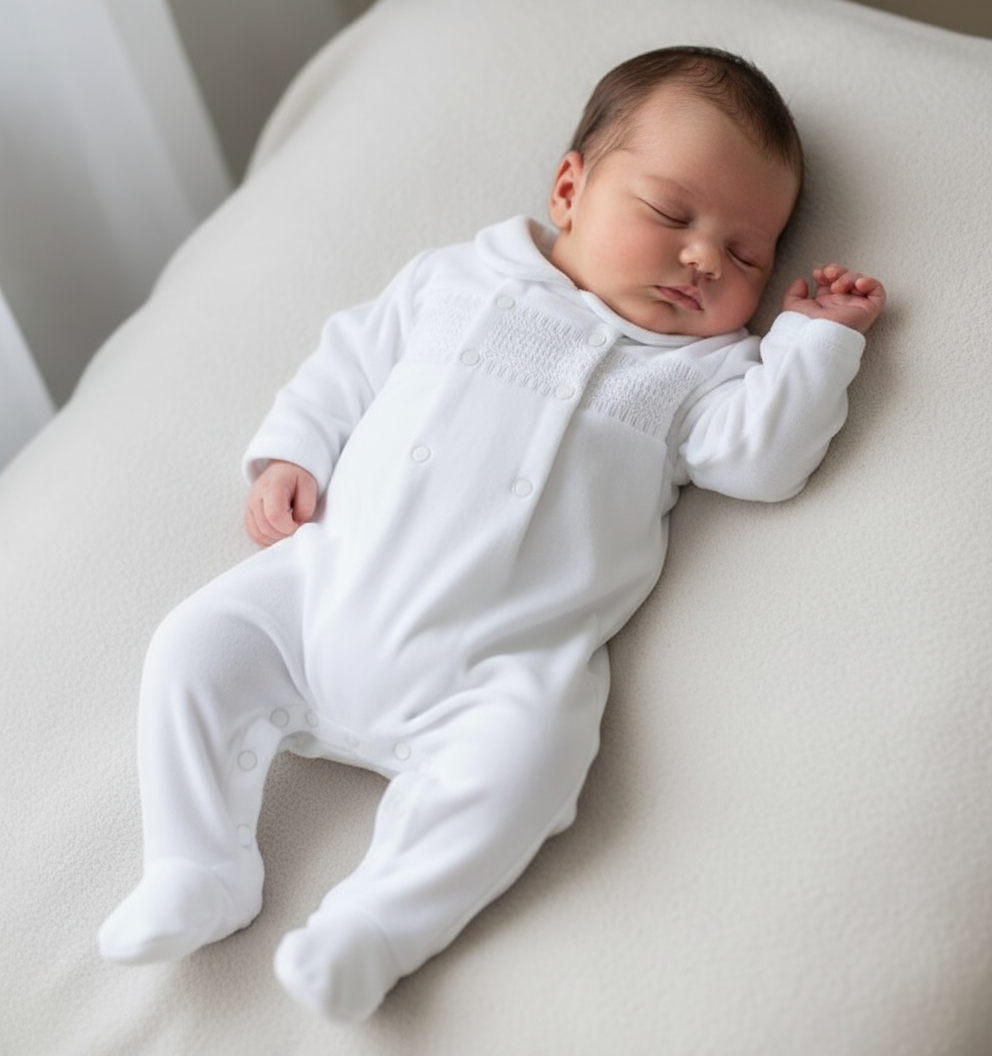 Unisex Ivory Velour Babygrow