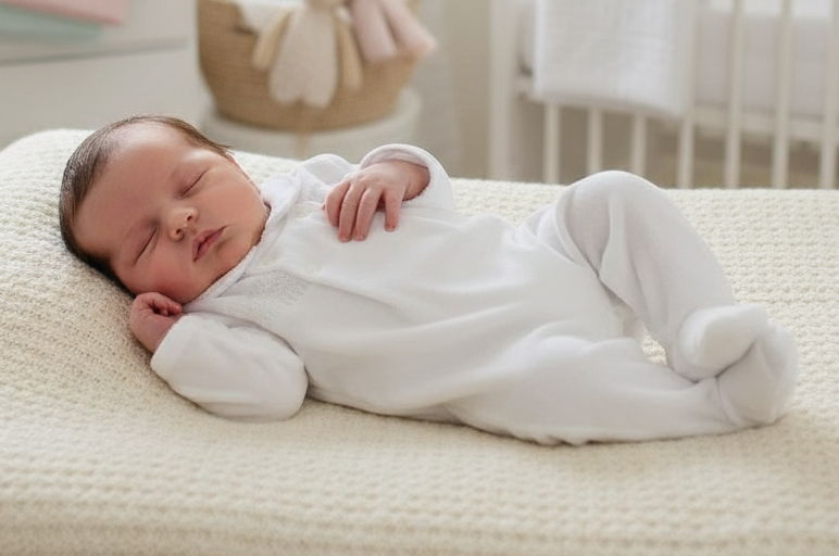 Unisex Ivory Velour Babygrow