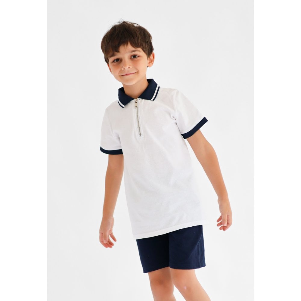 Shane Smart Boys White & Navy Polo Top & Shorts Set