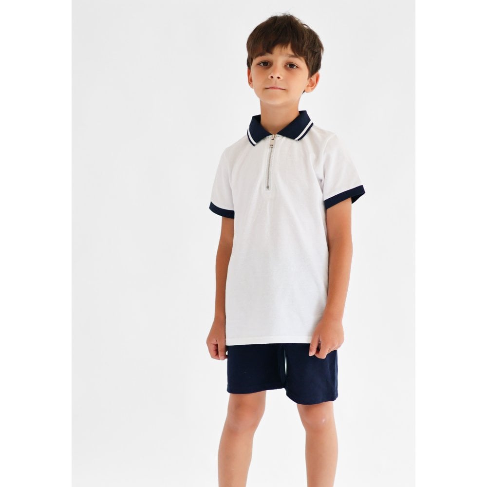 Shane Smart Boys White & Navy Polo Top & Shorts Set