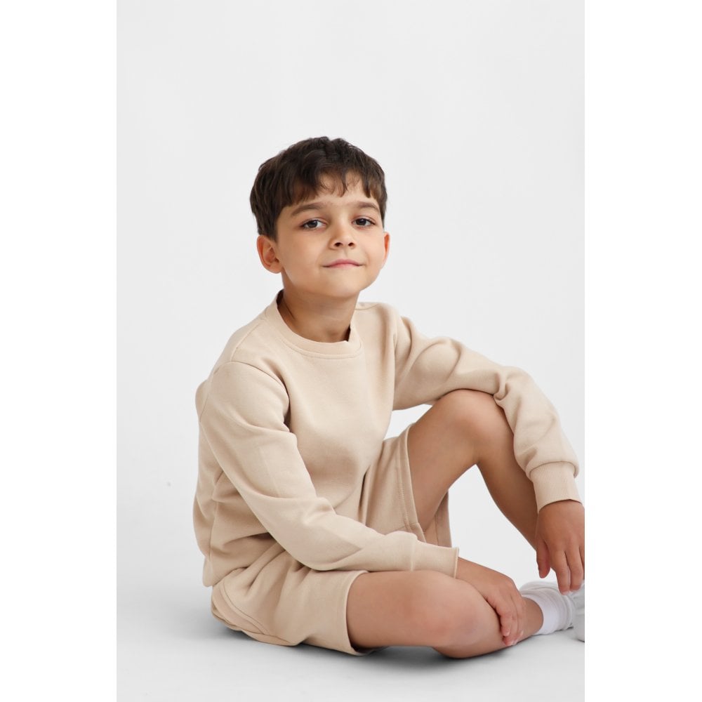 Byron Boys Plain Jumper & Shorts Set Beige