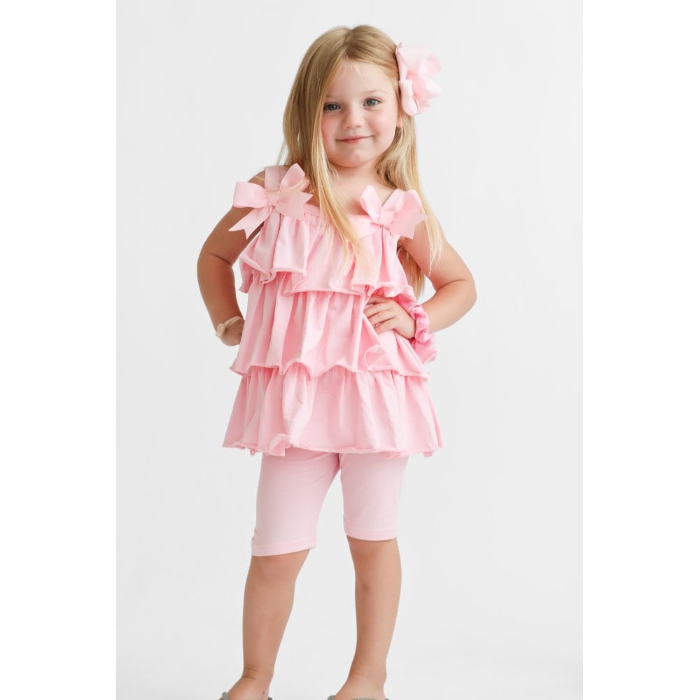 Ava Girl's Ruffle Frilly Short Set Pink