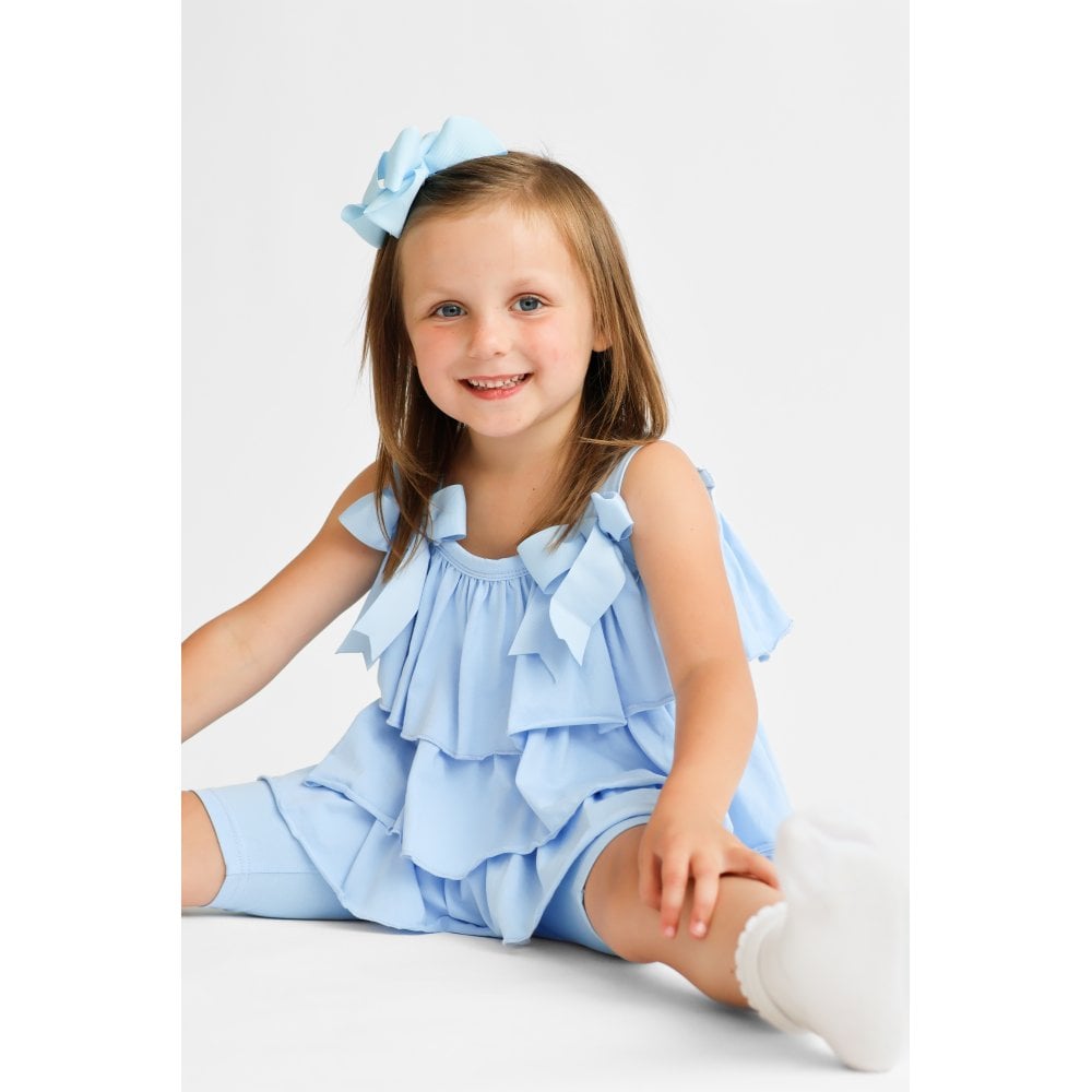 Ava Girl's Ruffle Frilly Short Set Blue