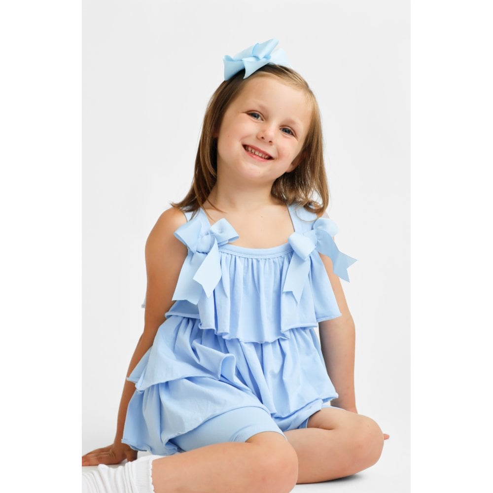 Ava Girl's Ruffle Frilly Short Set Blue