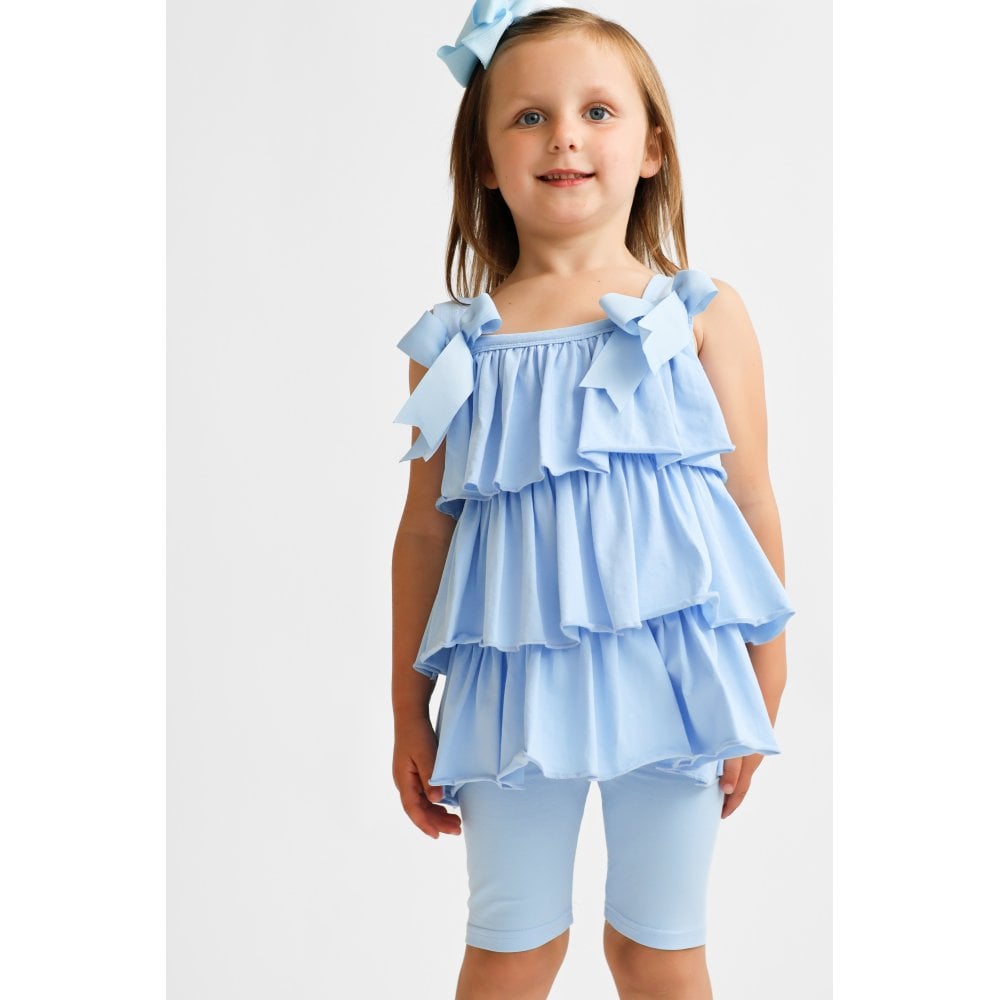 Ava Girl's Ruffle Frilly Short Set Blue