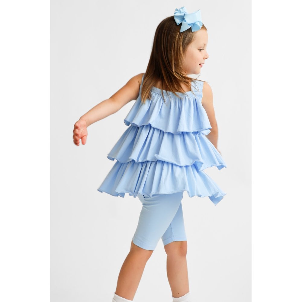 Ava Girl's Ruffle Frilly Short Set Blue