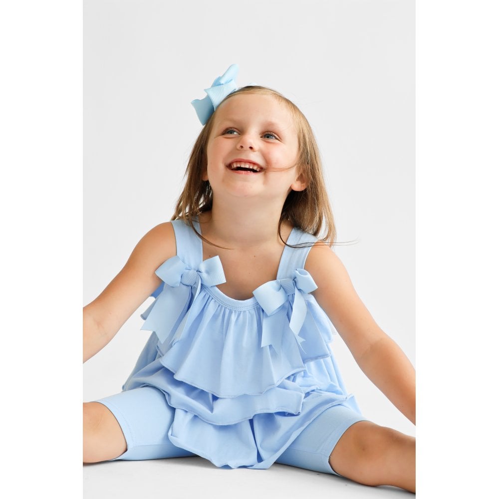 Ava Girl's Ruffle Frilly Short Set Blue