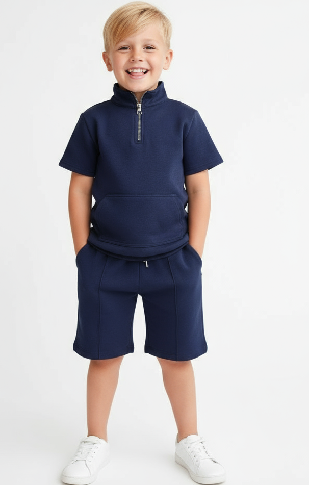 Dougie Boys Zip Up Tracksuit Short Set Navy