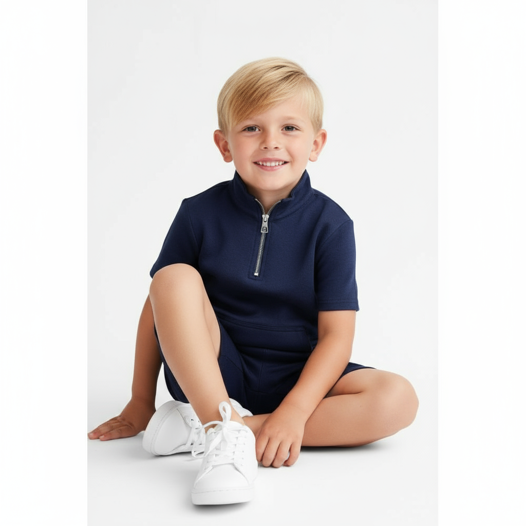 Dougie Boys Zip Up Tracksuit Short Set Navy