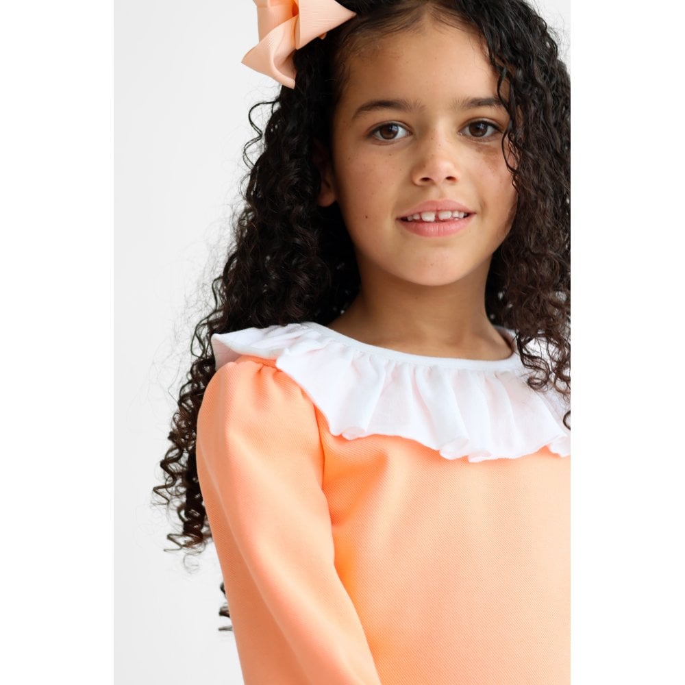 Bessie Girls Frill Neck Jumper & Shorts Set Coral