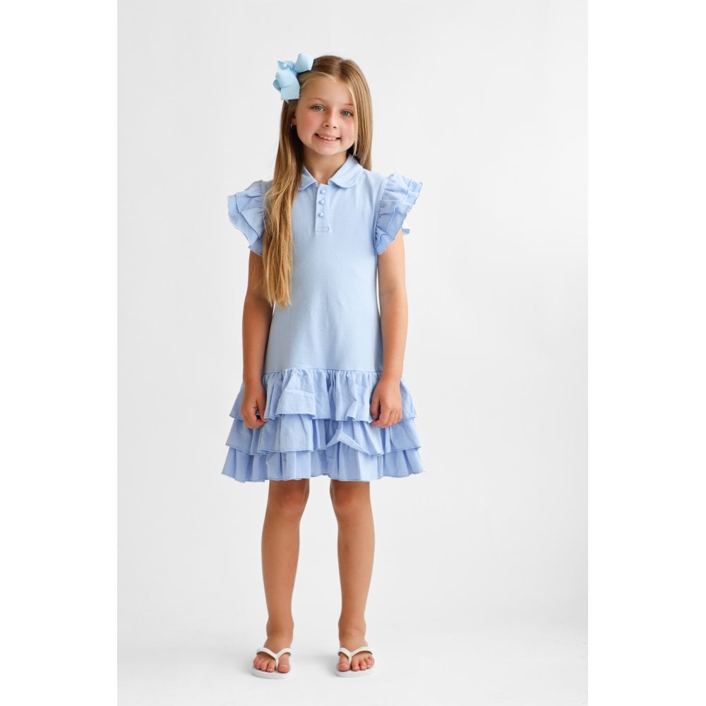 Sian Girls Ruffle Frill Polo Dress Blue