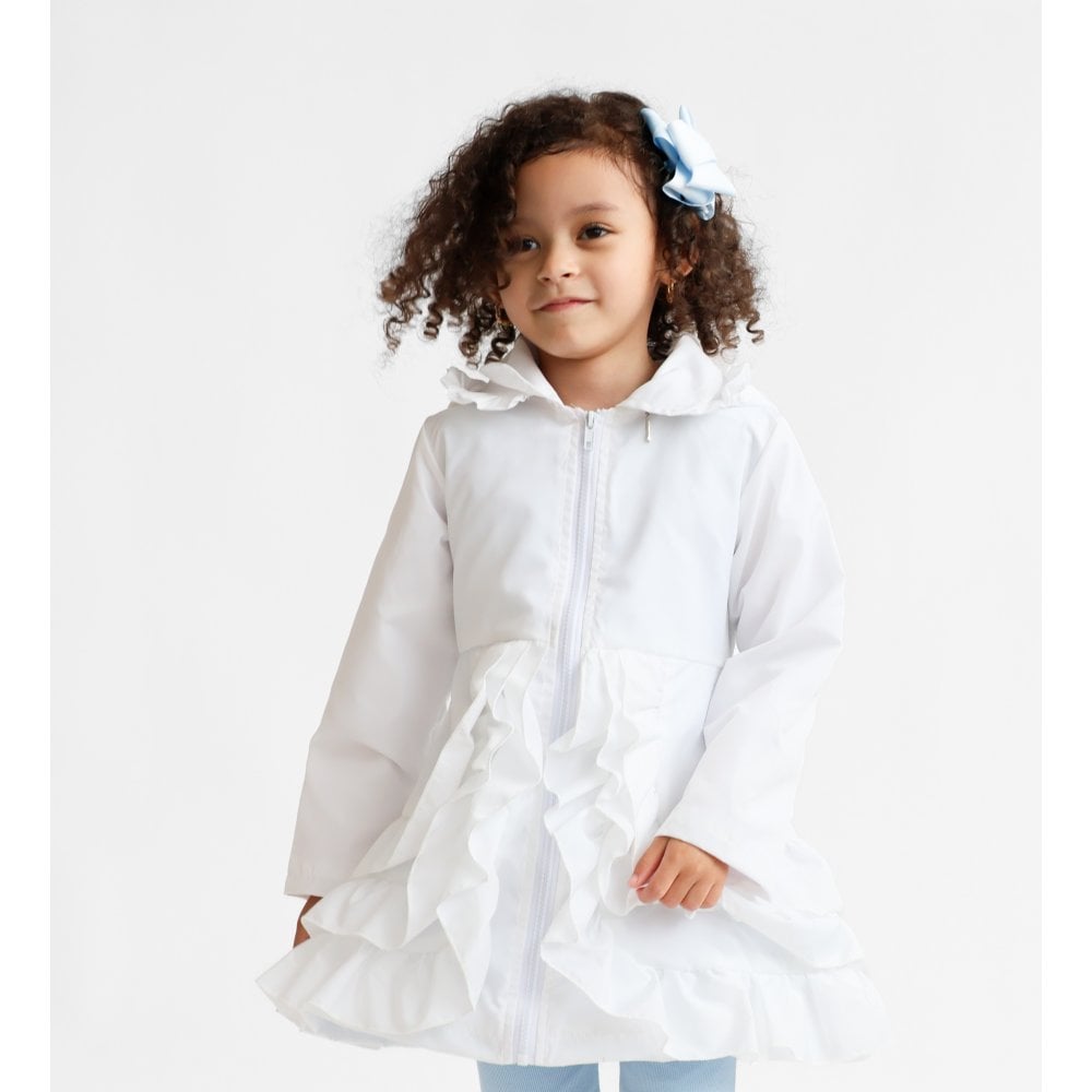Pearly Girls Frill Ruffle Bow Lightweight Mac White