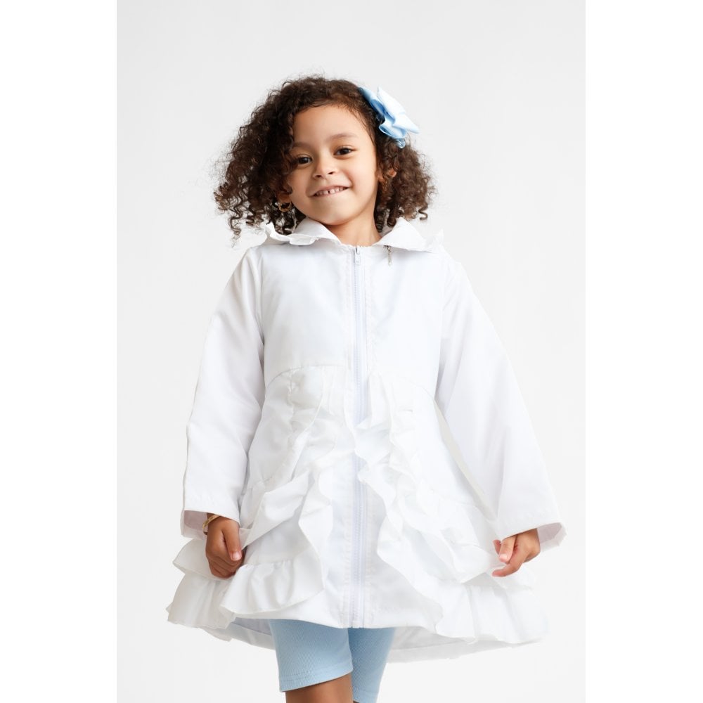 Pearly Girls Frill Ruffle Bow Lightweight Mac White