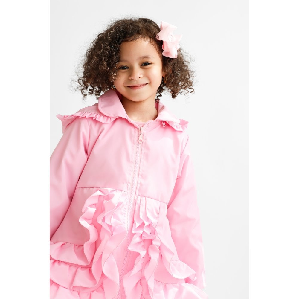 Pearly Girls Frilly Ruffle Bow Lightweight Mac Pink