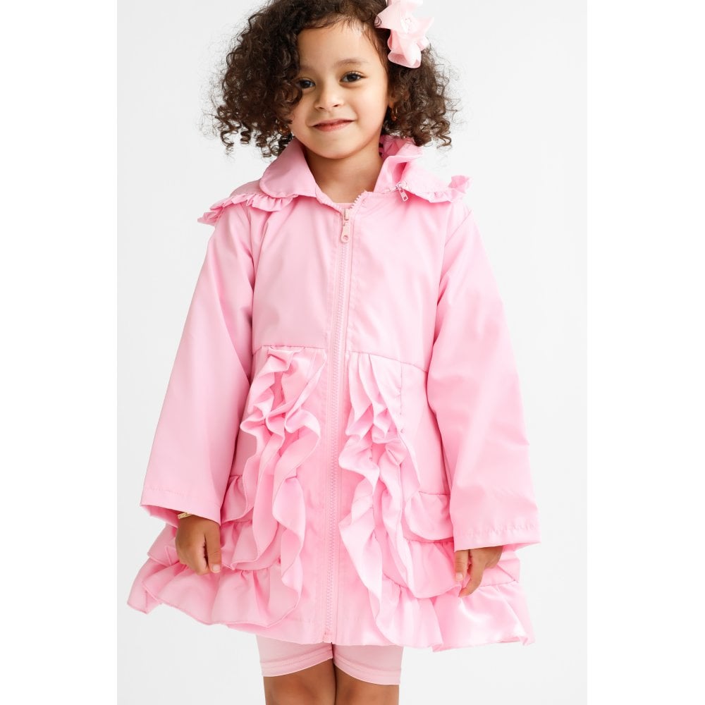 Pearly Girls Frilly Ruffle Bow Lightweight Mac Pink