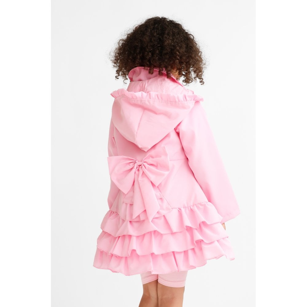 Pearly Girls Frilly Ruffle Bow Lightweight Mac Pink