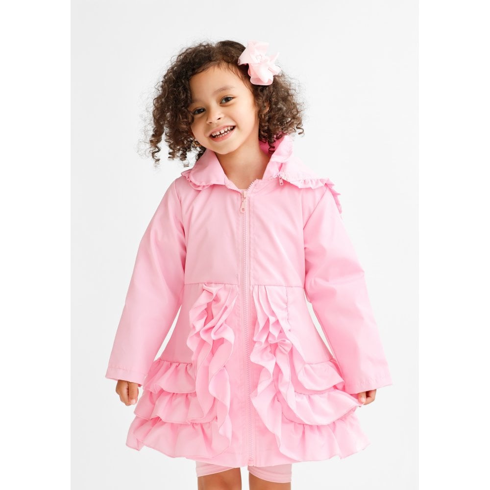 Pearly Girls Frilly Ruffle Bow Lightweight Mac Pink