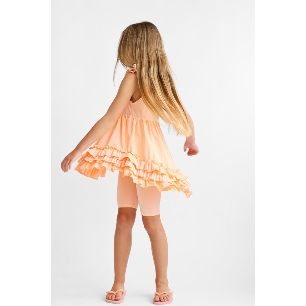 Remi Girls Frilly Gingham Cycling Short Set Peach