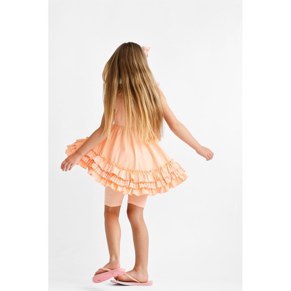 Remi Girls Frilly Gingham Cycling Short Set Peach