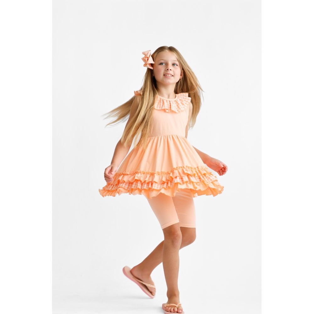 Remi Girls Frilly Gingham Cycling Short Set Peach
