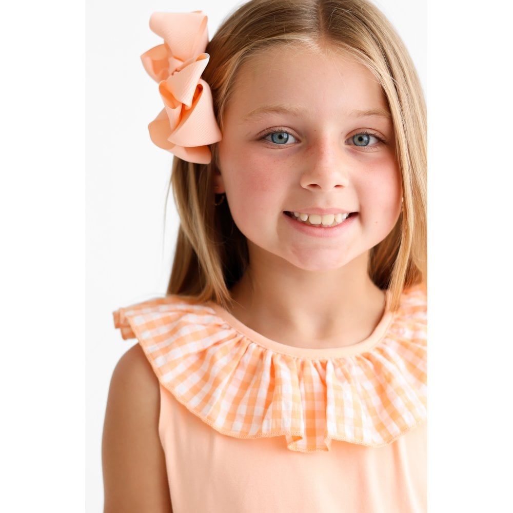 Remi Girls Frilly Gingham Cycling Short Set Peach