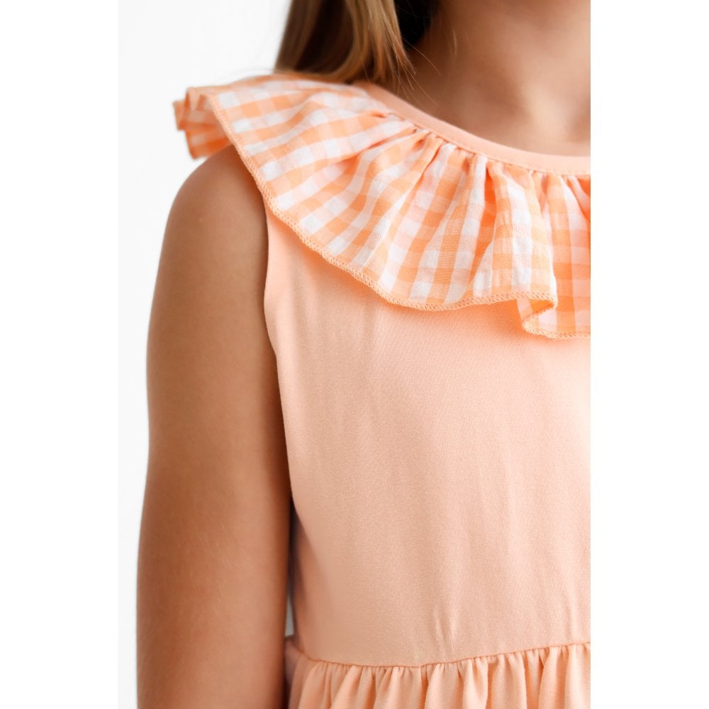 Remi Girls Frilly Gingham Cycling Short Set Peach