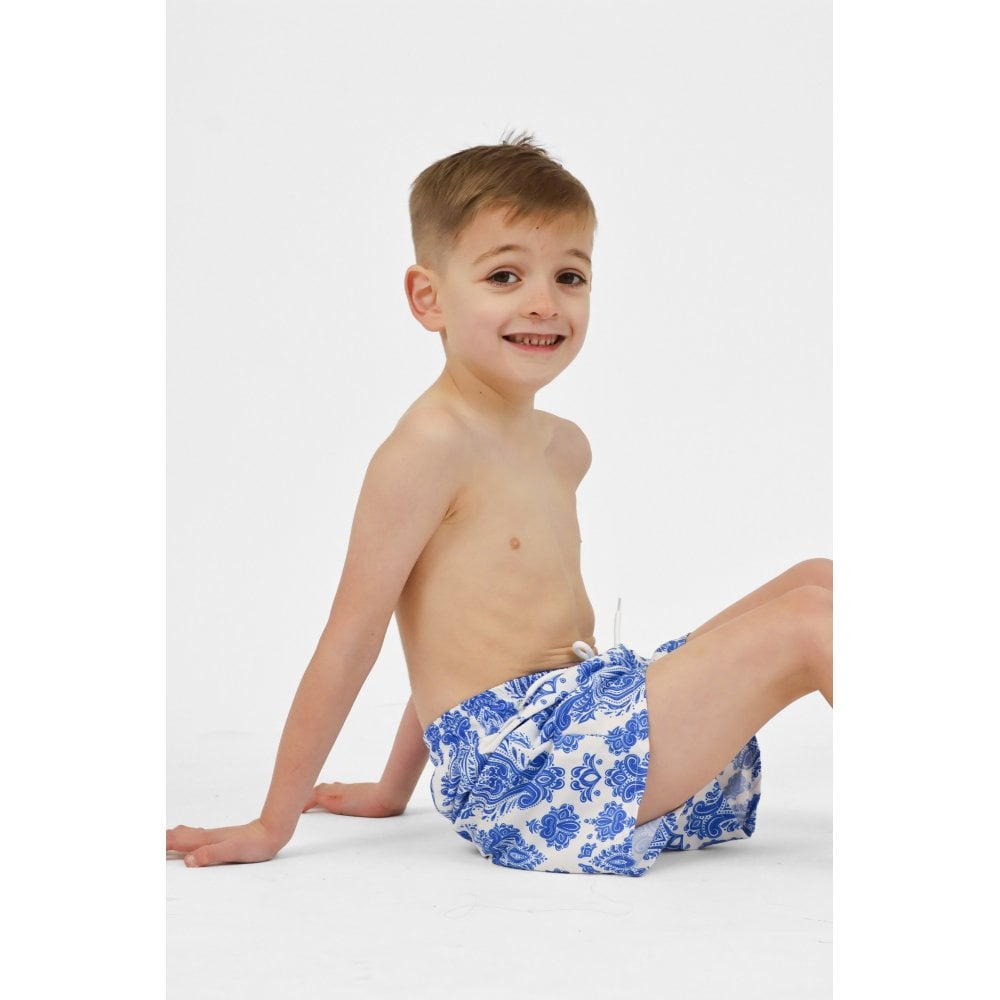 Rocco Boys Royal Blue Paisley Print Swimming Trunks