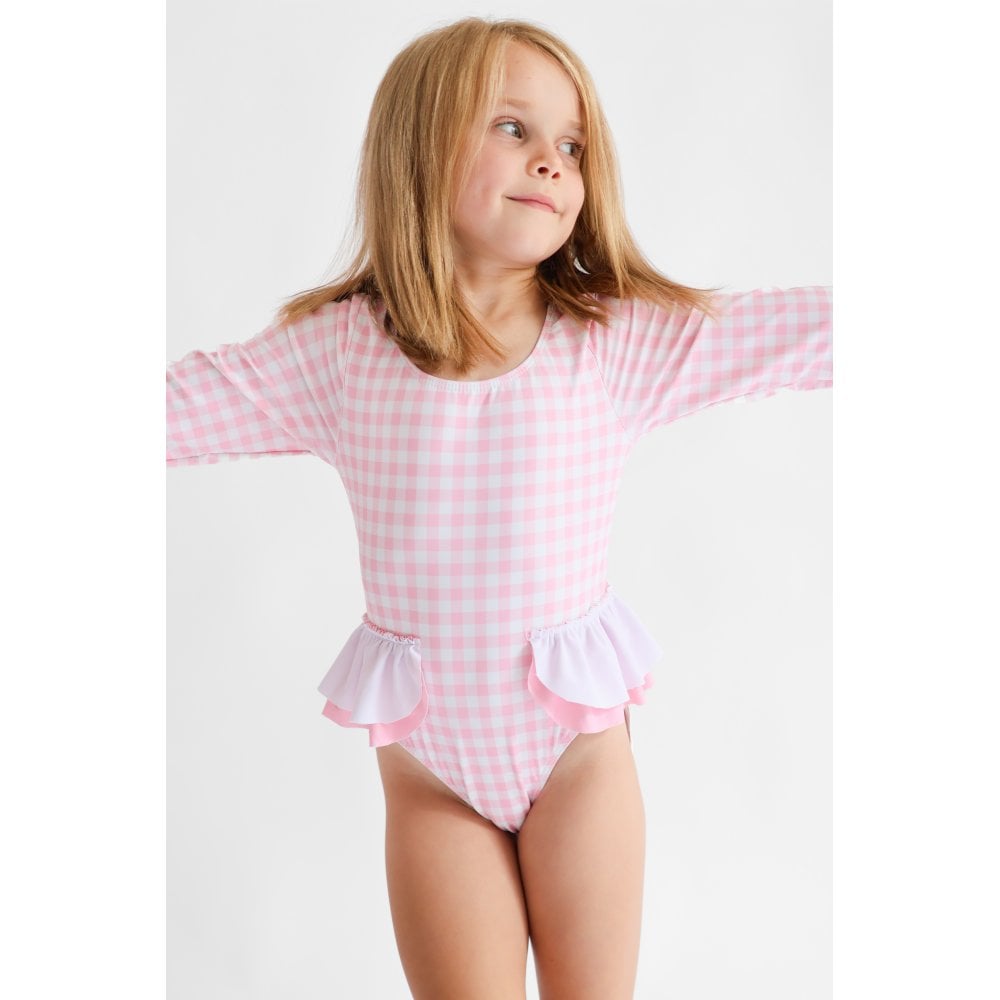 Hope Girls Pink Bow Long Sleeve Swimming Costume Cover Up