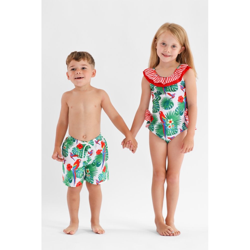 Maui Parrot Swimming Trunks Red
