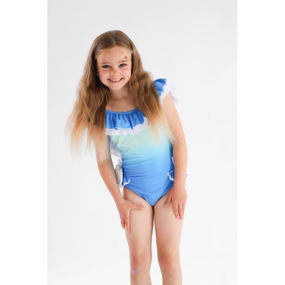 Alice Girls Blue Ombre Frilly Collar Swiimming Costume